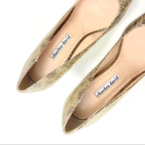 NEW Charles David Vibe Pointed Toe Pump In Truffle Gold Snake Print Size 7 - Picture 4 of 9